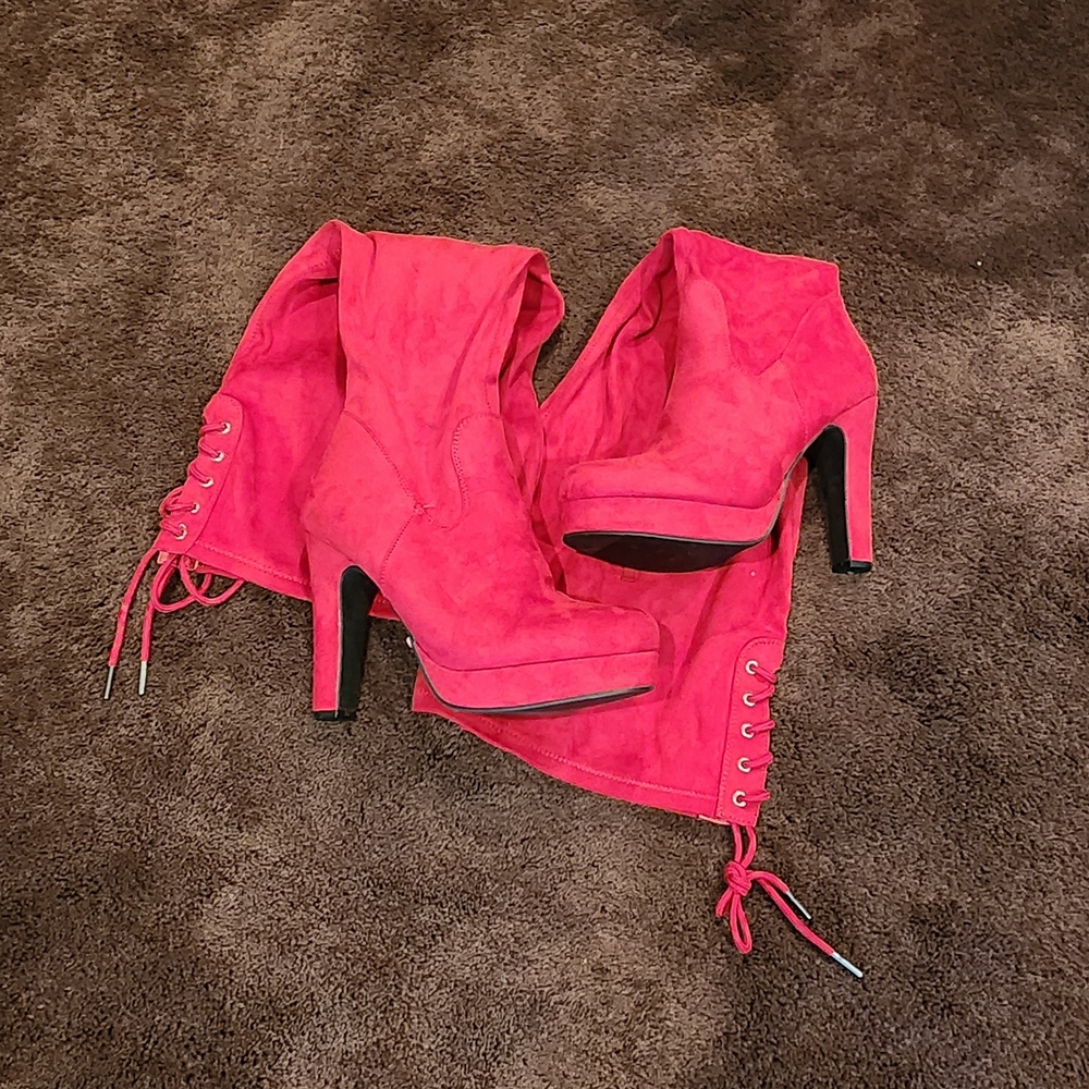 Torrid Bright Red Suede Heeled Boots